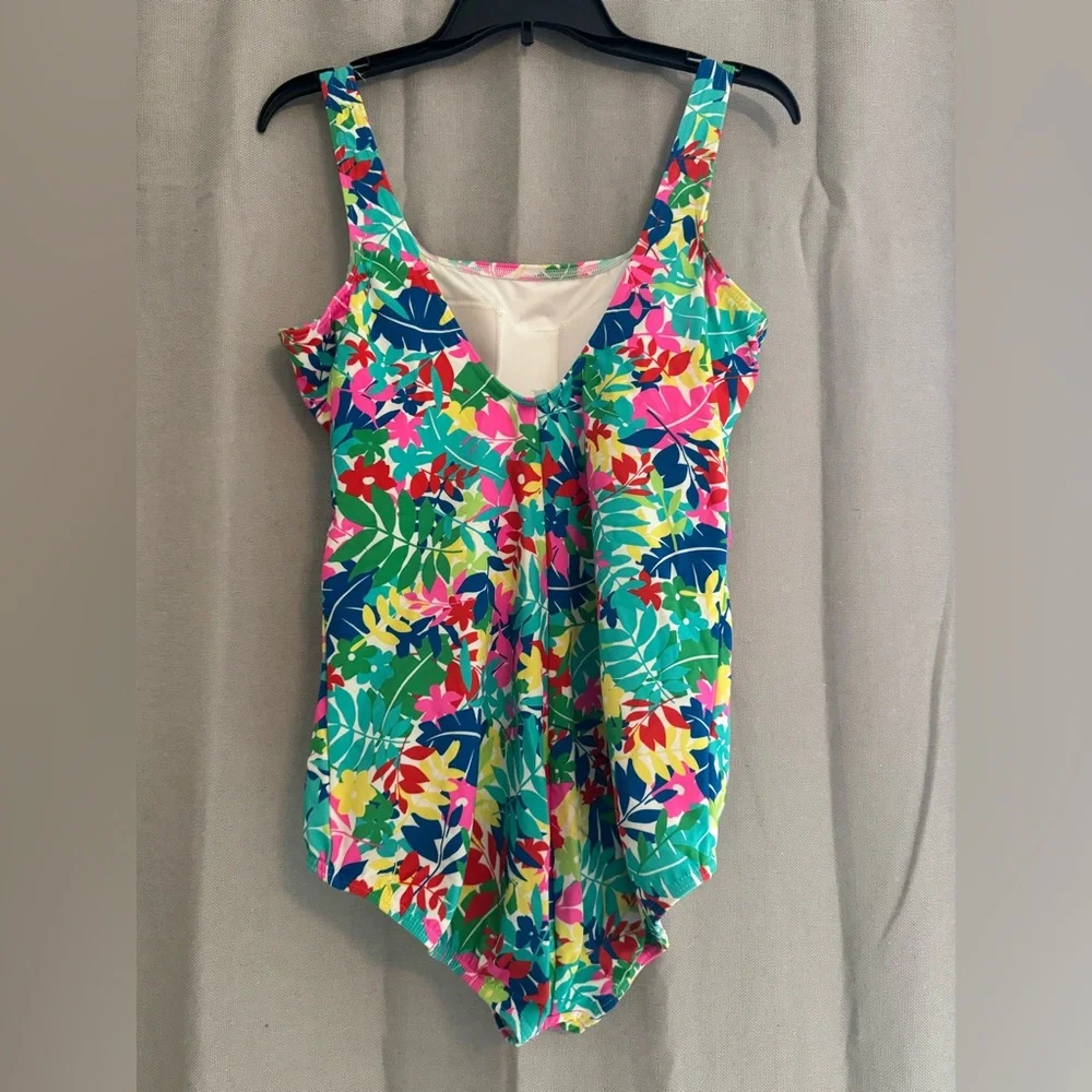 Lands' End Women's One Piece Swimsuit Size 18 Colorful Leaves Tropical EUC - Picture 2 of 3